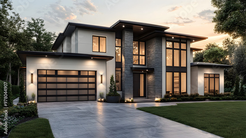 Realtor hosting open house for modern suburban property photo