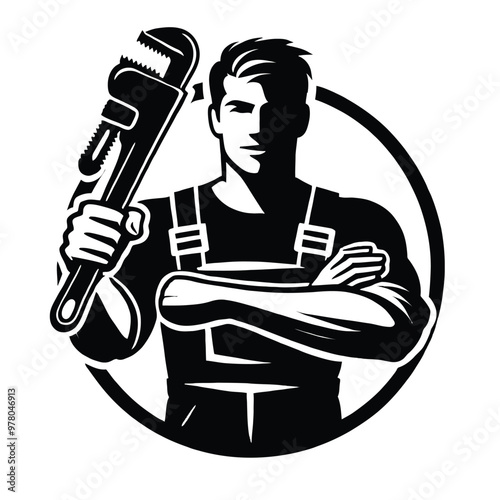 Plumber Silhouette with Wrench