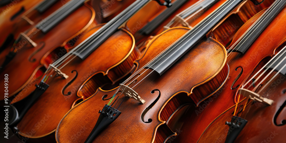 Fototapeta premium Fretless Fusion of Strings: An array of bowed strings instruments, from violins to cellos.