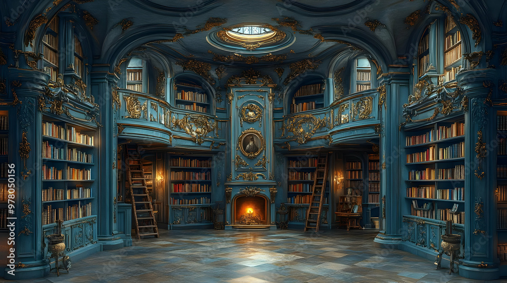 Obraz premium Vintage Library Interior Illustration