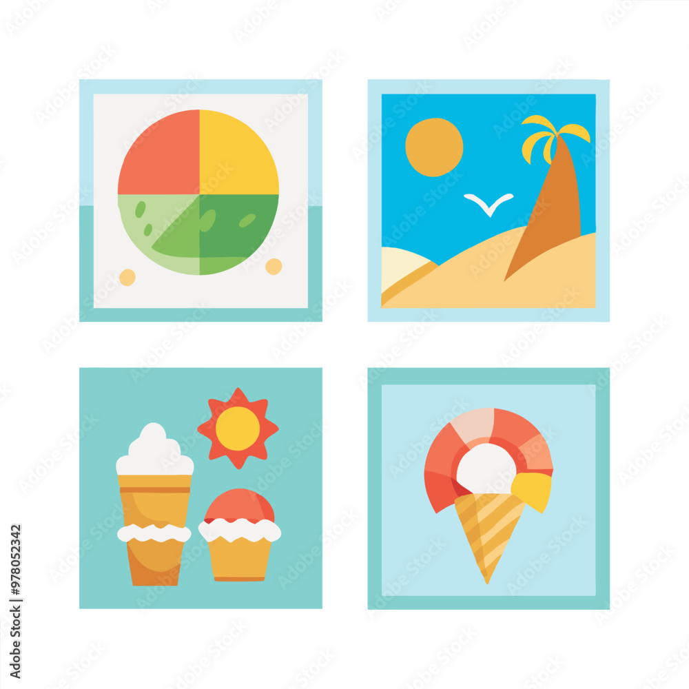 Fototapeta premium Collection of summer theme vector icons