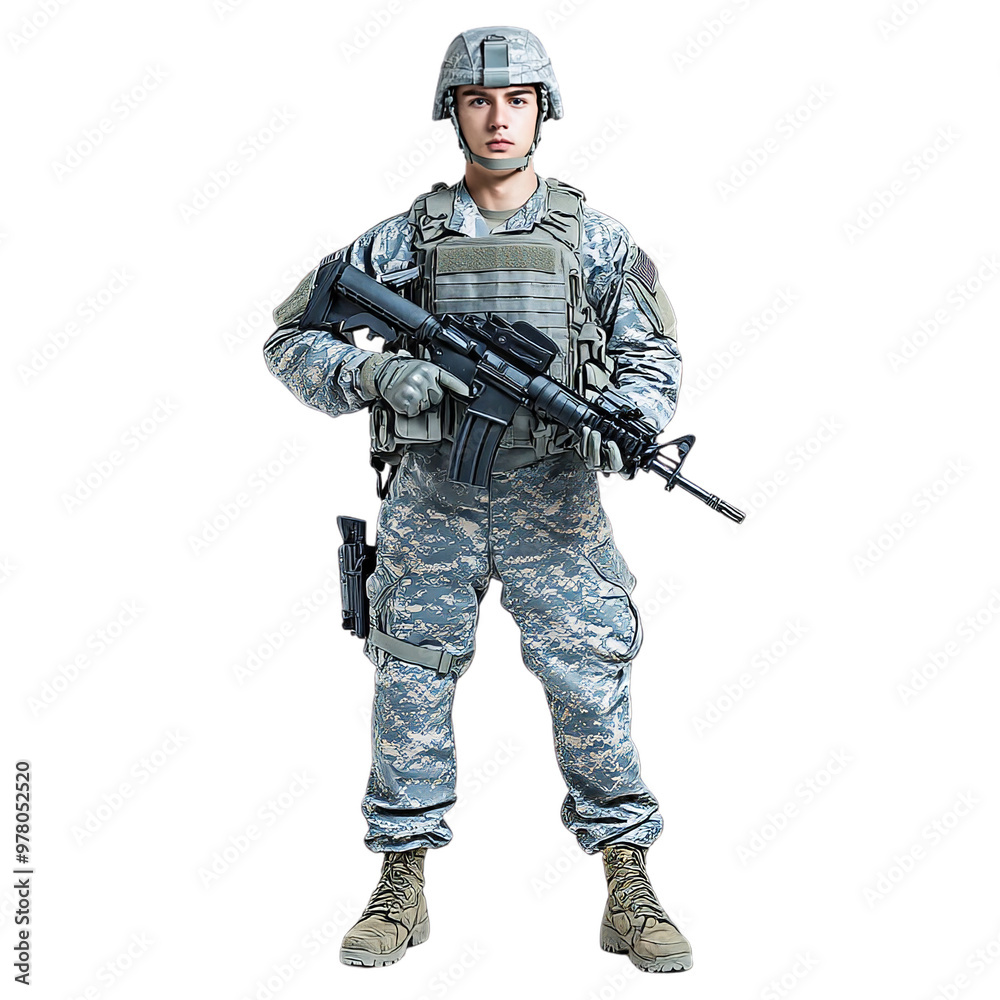 PNG Transparent Image of a soldier standing in full tactical combat gear, holding a rifle and ready for military action. PNG Transparent Image of a soldier standing in full tactical combat gear, holding a rifle and ready for military action.