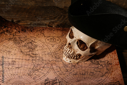 Human skull with world map ...