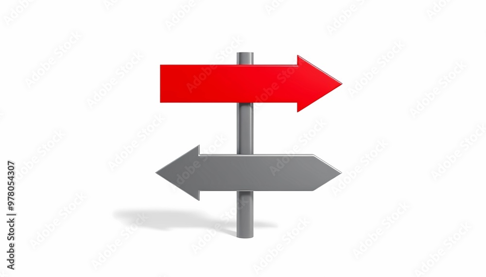 Directional Sign with Red and Gray Arrows Pointing in Opposite Directions
Directional Sign with Red and Gray Arrows Pointing in Opposite Directions