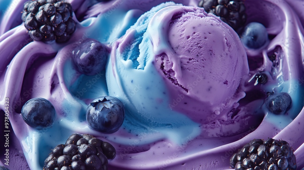 A colorful swirl of purple and blue ice cream A colorful swirl of purple and blue ice cream