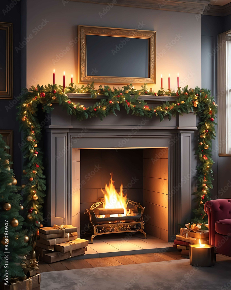 Garland wrapped around a fireplace Garland wrapped around a fireplace