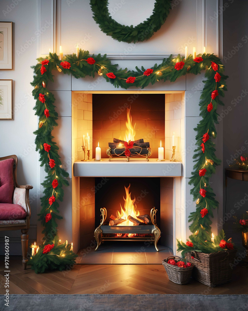 Garland wrapped around a fireplace Garland wrapped around a fireplace