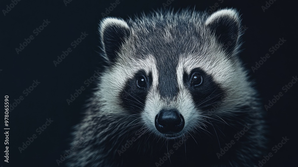 Close-up of raccoon's face with distinctive black and white facial markings Close-up of raccoon's face with distinctive black and white facial markings