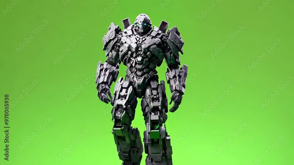 Futuristic Robotic Warrior Concept on Green Background Futuristic Robotic Warrior Concept on Green Background