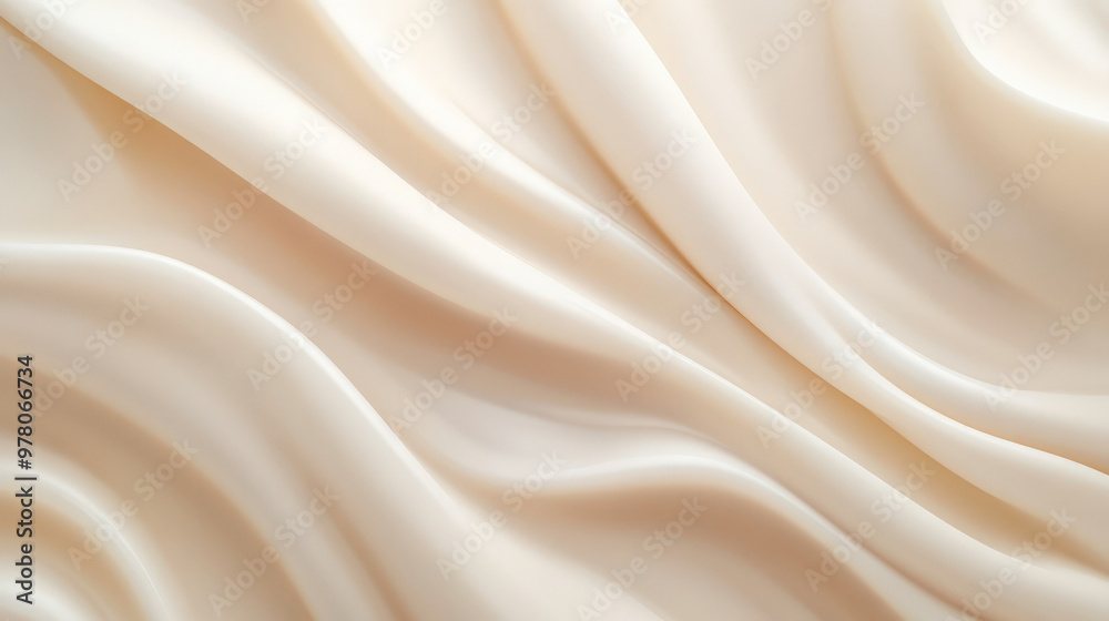 Fototapeta premium A pale beige plastic poster with soft, subtle creases and deep folds. The glossy surface reflects light gently, adding a minimalist, textured background.