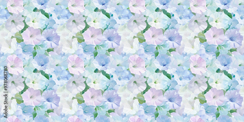 dreamy abstract pattern of morning glories in a naive impressionistic style with gouache photo