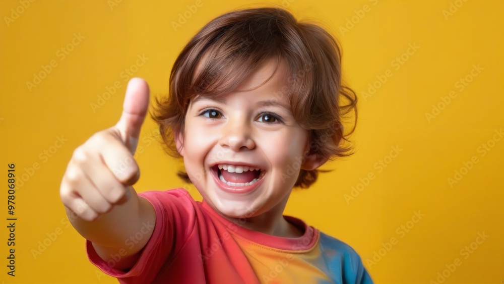 Smiling young child curly hair giving thumbs up gesture showing happiness approval. AI generated Smiling young child curly hair giving thumbs up gesture showing happiness approval. AI generated