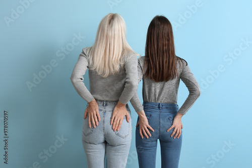 Body positive women on blue...