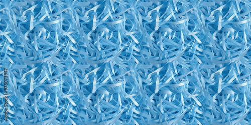 shredded paper filler in azure color with thin, delicate strips, shredded paper filler texture background