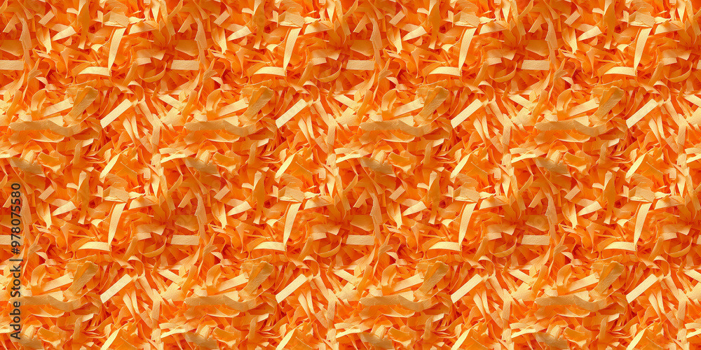 Fototapeta premium shredded paper filler in bright orange color with thin, delicate strips, shredded paper filler texture background