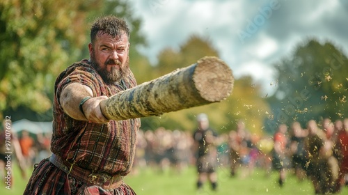 Scottish Highland Games with caber toss competition