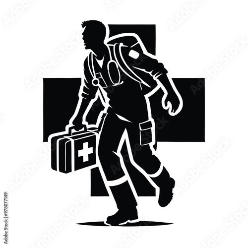 Paramedic Silhouette with Medical Kit