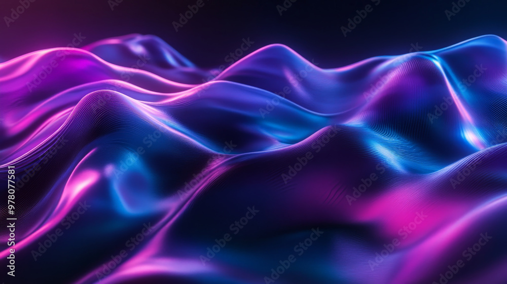 Fototapeta premium A bold gradient transitioning from deep purple to neon blue, with liquid waves rippling across the surface for a futuristic feel.