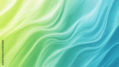 A bright gradient background flowing from lime green to sky blue, with smooth lines rippling vertically across the image. The fluid, dynamic motion evokes a sense of freshness and movement. photo