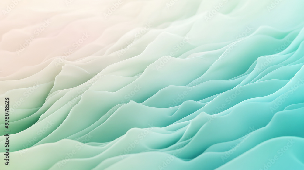 Obraz premium A calming background featuring fluid gradient waves transitioning from soft mint green to pastel aqua, creating a peaceful and soothing design.