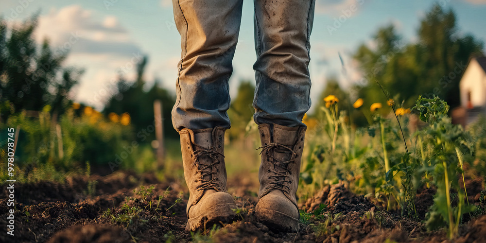 Industrious Farmer: A man or woman wearing work boots and overalls, standing amidst a garden or field.