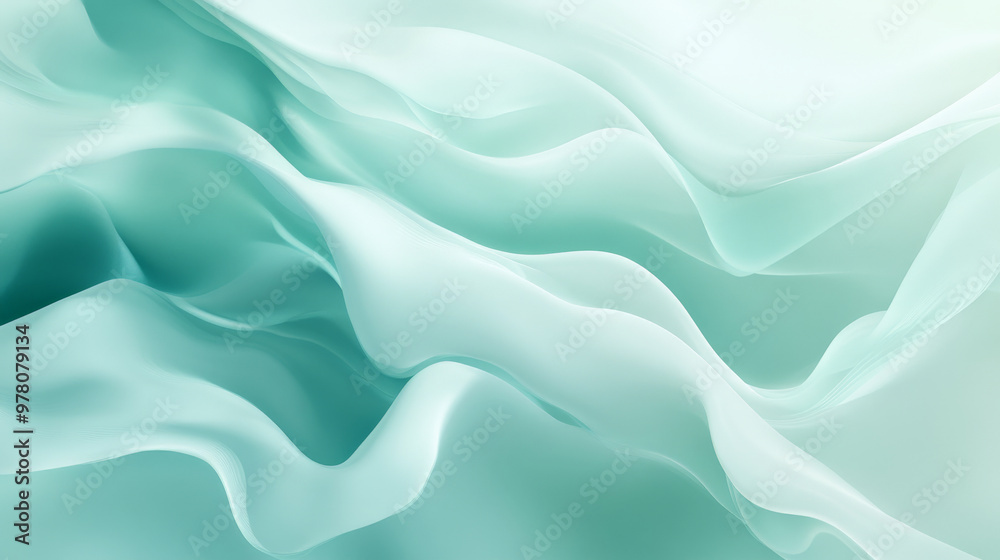 Fototapeta premium A cool gradient from mint green to soft blue, with flowing liquid waves moving smoothly across the background, creating a refreshing, fluid design.