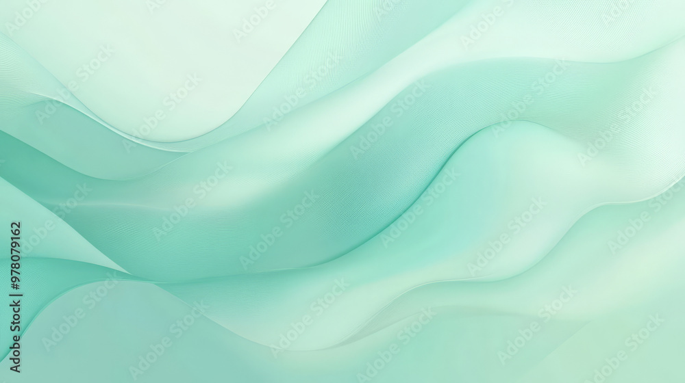Obraz premium A cool gradient from mint green to soft blue, with flowing liquid waves moving smoothly across the background, creating a refreshing, fluid design.