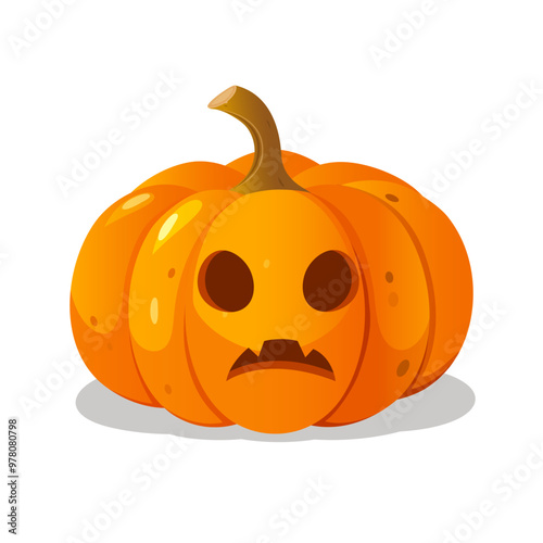 Cartoon Halloween carved pumpkin with shocked face expression isolated on white background.
