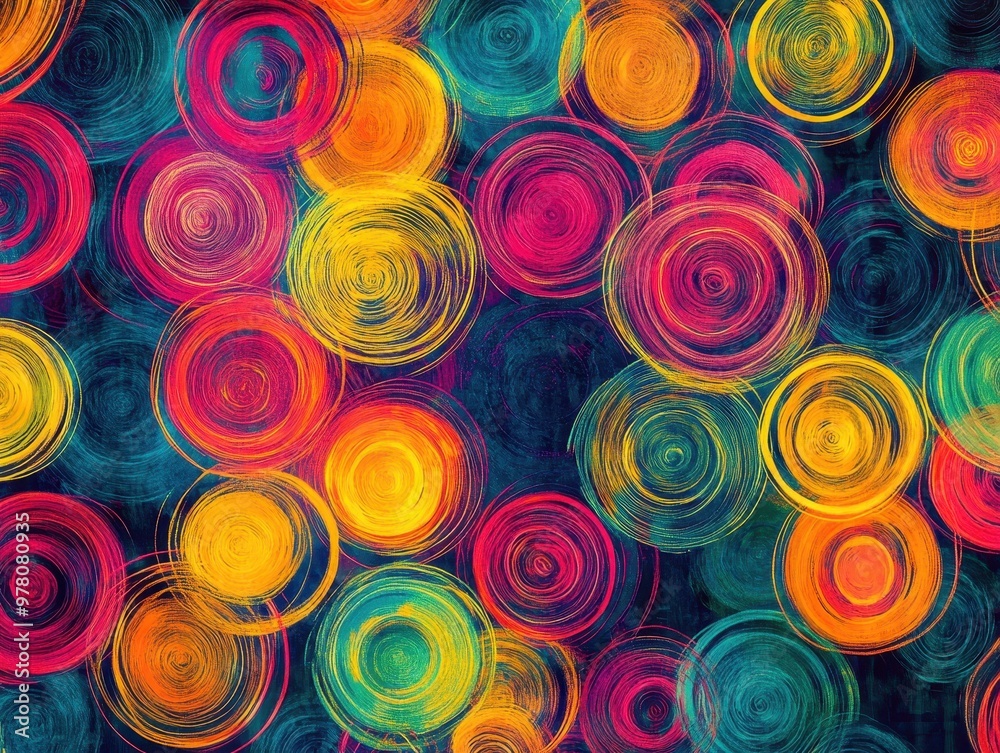Abstract Colorful Swirling Circles on Dark Background Abstract Colorful Swirling Circles on Dark Background