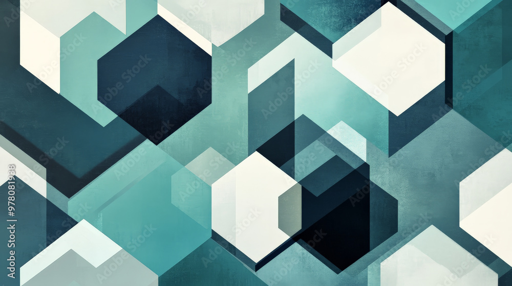 A flat geometric design with hexagons and triangles in shades of teal, navy, and light gray, arranged to create a sleek, modern aesthetic. A flat geometric design with hexagons and triangles in shades of teal, navy, and light gray, arranged to create a sleek, modern aesthetic.