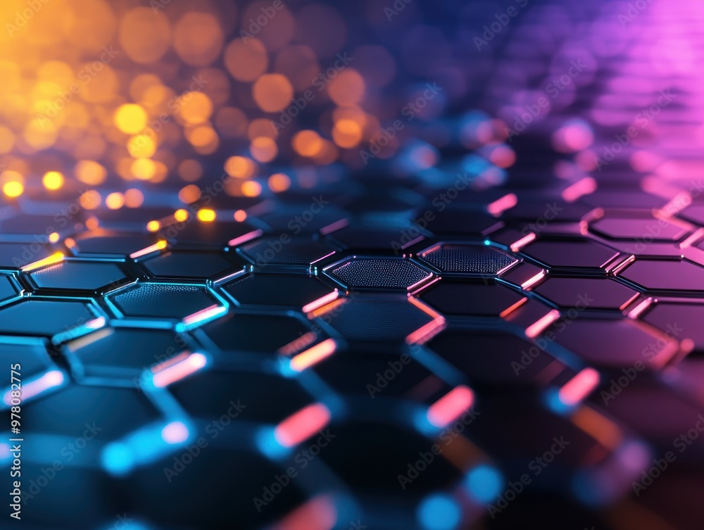 Obraz premium Abstract Hexagon Pattern with Neon Lighting