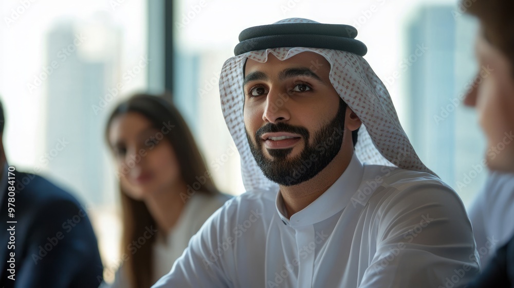 Middle Eastern Businessman Sharing Insights in Team Meeting with Attentive Colleagues Listening Closely Middle Eastern Businessman Sharing Insights in Team Meeting with Attentive Colleagues Listening Closely