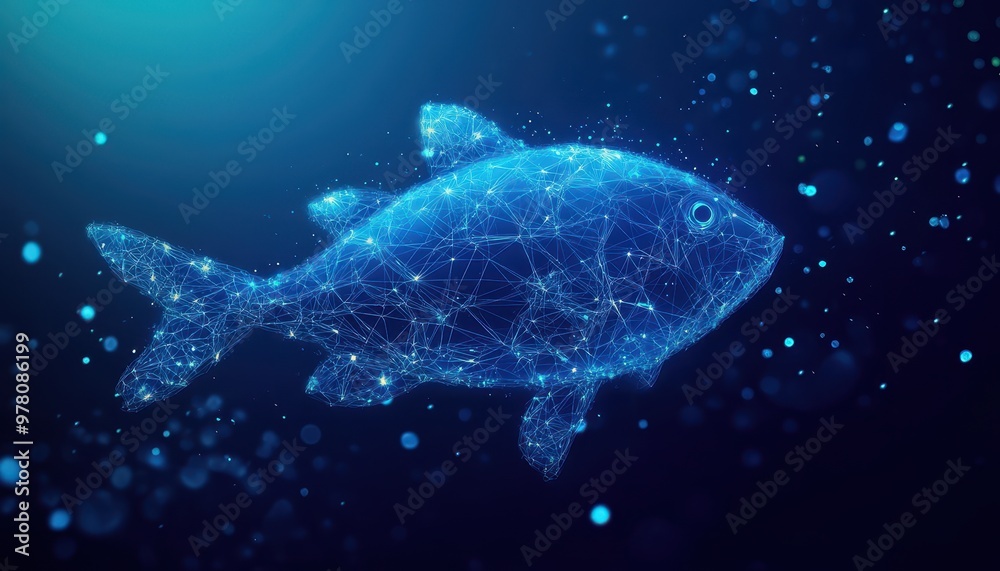 Abstract Polygonal Fish with Glowing Lines and Bokeh Lights Abstract Polygonal Fish with Glowing Lines and Bokeh Lights