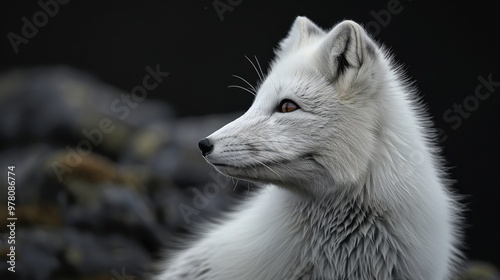 white fox on a black background. White fox in the nature