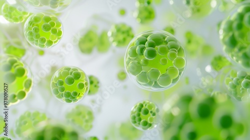 Microscopic Exosomes in Green Three Dimensional Abstract Cellular Structures