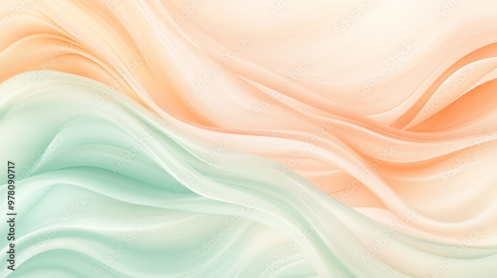 A pastel gradient of pale peach and mint green, with smooth liquid waves rippling gently for a calming, serene effect.