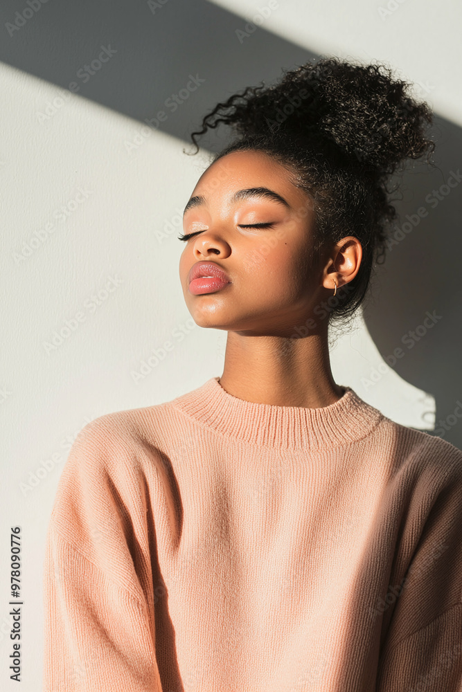Obraz premium a teenage Black girl showing disinterest, set against a white backdrop
