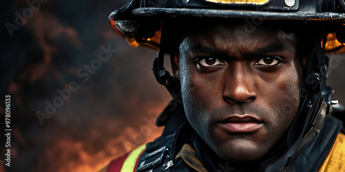 Unwavering Resolve: A firefighter dwarfed by their gear, prepared to confront any emergency with courage and strength.