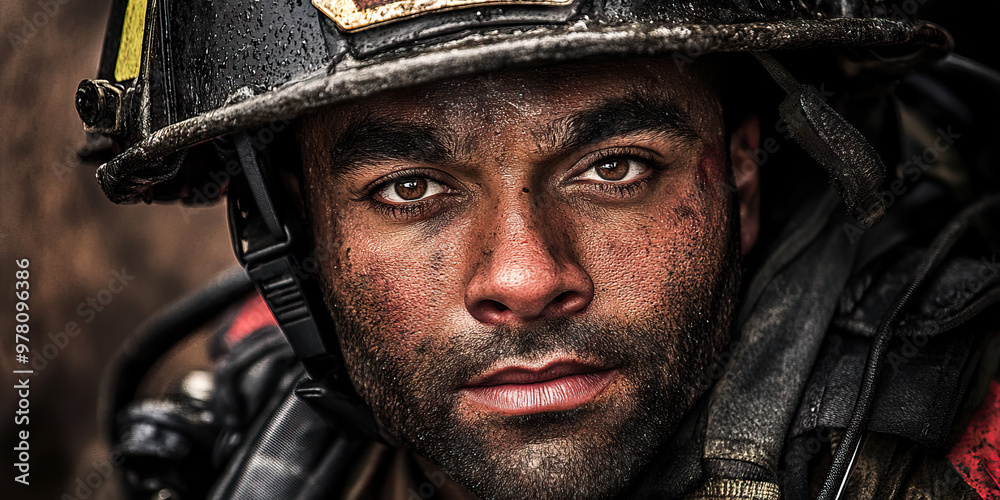 Unwavering Resolve: A firefighter dwarfed by their gear, prepared to confront any emergency with courage and strength. Unwavering Resolve: A firefighter dwarfed by their gear, prepared to confront any emergency with courage and strength.
