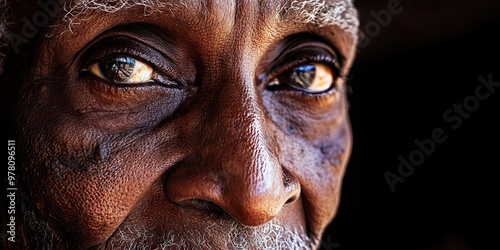 Knowing Gaze: A wise elder's face, creased with lines of experience and understanding, as they offer a thoughtful smile.