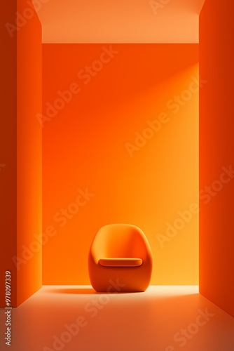 An orange room featuring a chair positioned in the corner, creating a warm and inviting atmosphere.