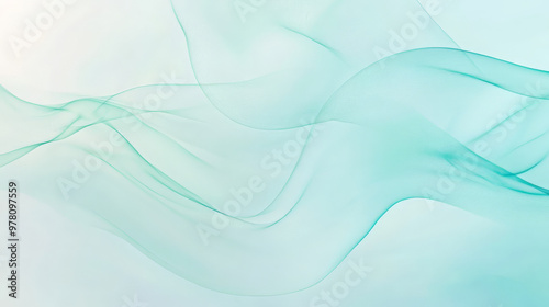 A soft gradient background moving from pale blue to mint green, with gentle, flowing lines curving in a wave-like motion. The lines create a dynamic, soothing rhythm.