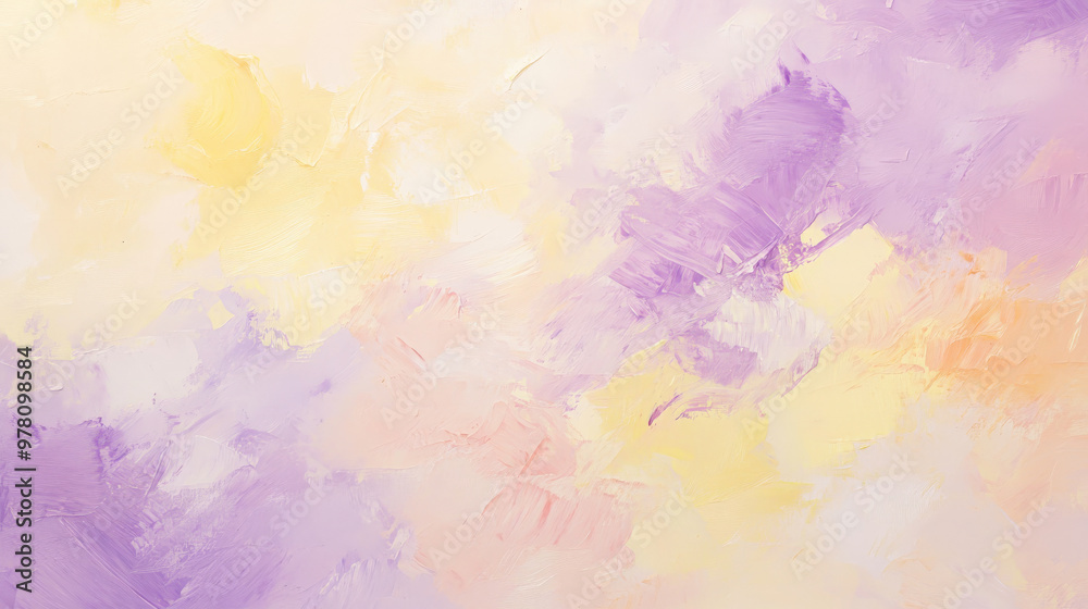 Obraz premium A soft oil paint background with shades of pastel lavender, pale yellow, and baby pink, with gentle, flowing strokes creating a serene texture.