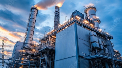 Picture a high-tech energy production plant utilizing combined heat and power (CHP) systems, with advanced turbines, heat exchangers, and digital controls optimizing both electricity  photo