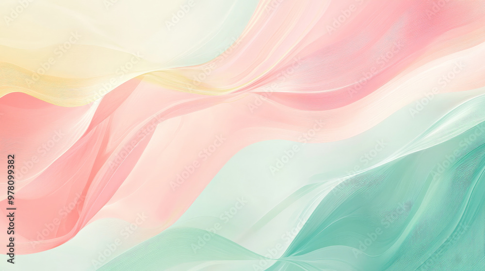 A soft, pastel abstract surface with geometric patterns in light pink, mint green, and pale yellow, combined with fluid wavy lines for a calm, serene design. A soft, pastel abstract surface with geometric patterns in light pink, mint green, and pale yellow, combined with fluid wavy lines for a calm, serene design.
