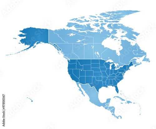 Detailed map of North America, with separated countries