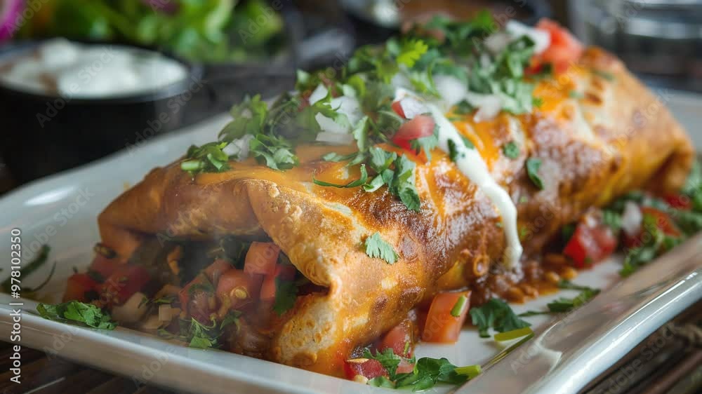 Chimichanga on the table moves with smoke around Chimichanga on the table moves with smoke around