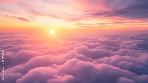 Wallpaper Mural Stunning aerial view above a sea of clouds from an airplane, with vibrant colors of sunset painting the horizon in shades of pink and orange Torontodigital.ca