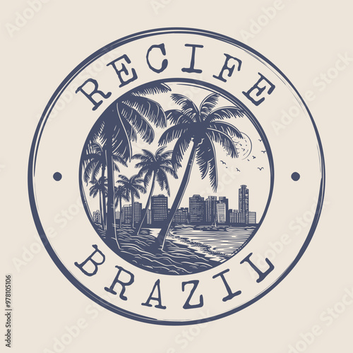 Recife, Brazil Stamp City Postmark. Silhouette Postal Passport. Round Vector Icon. Vintage Postage Design.