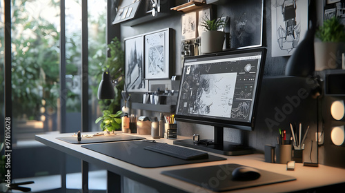 Minimalist Home Office Desk Setup - 3D Illustration